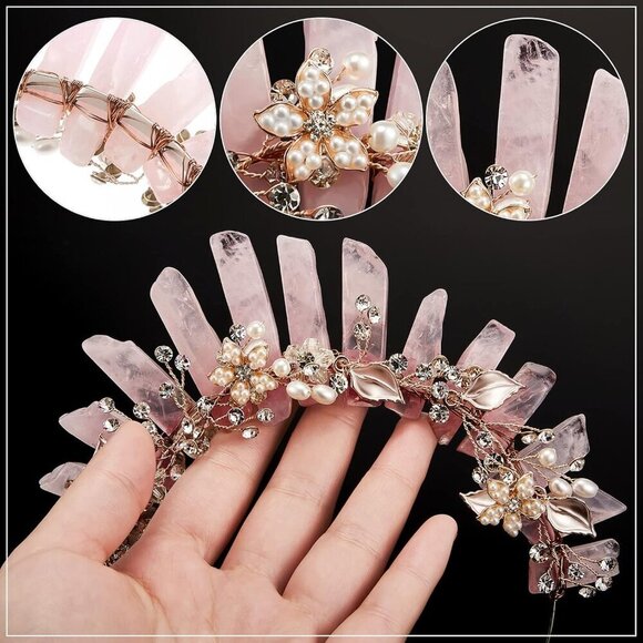 Crystal Quartz Crown Headband Women Pink Tiara Wedding Party Fairy Hair Accessor main image 5